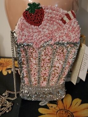 India Boutique Pink Beaded Strawberry Popcorn Clutch Crossbody